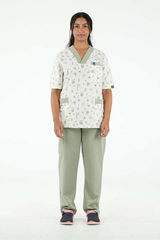 Ensemble médical imprimé - Vert olive - Collection Maia