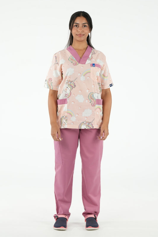 Ensemble médical imprimé Unicorn - Rose - Collection Maia