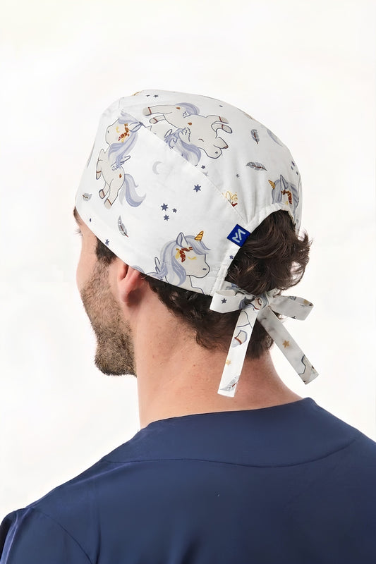 Calot médical à motifs unicorn - Cheveux courts