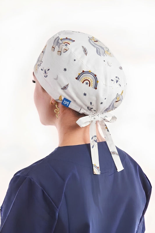 Calot médical à motifs unicorn - Cheveux longs