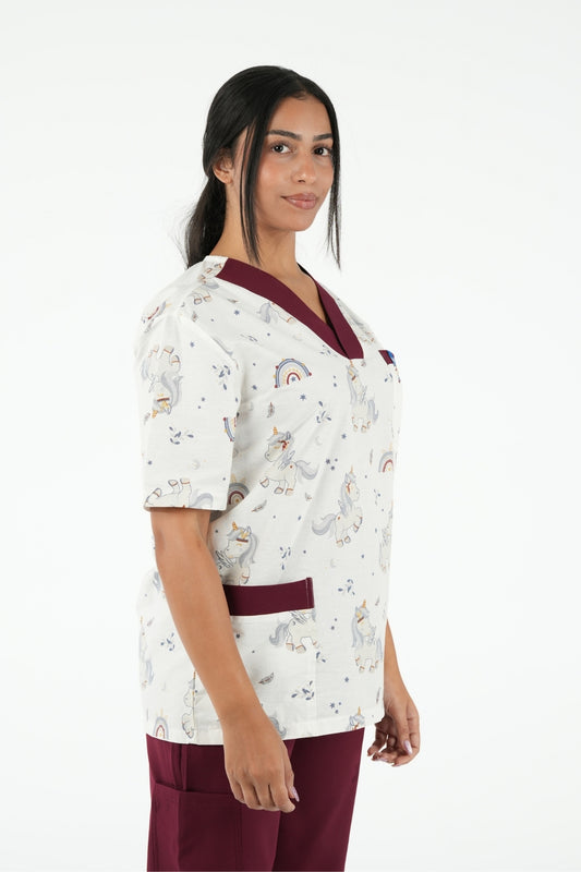Ensemble médical imprimé Unicorn - Bordeaux - Collection Maia