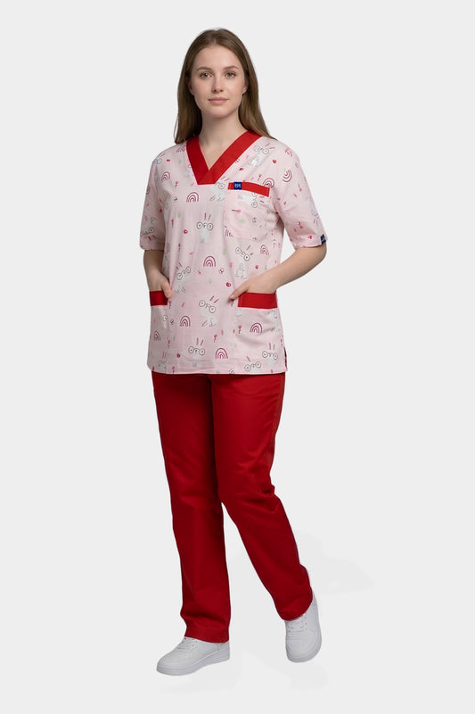 Ensemble médical imprimé - Rose/rouge - Collection Maia