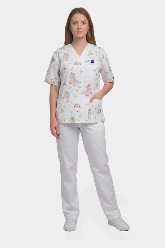 Ensemble médical imprimé Unicorn - Blanc cassé - Collection Maia