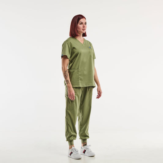 Ensemble de blouse et pantalon médical jogger olive pour femmes EMMA, tunique médicale