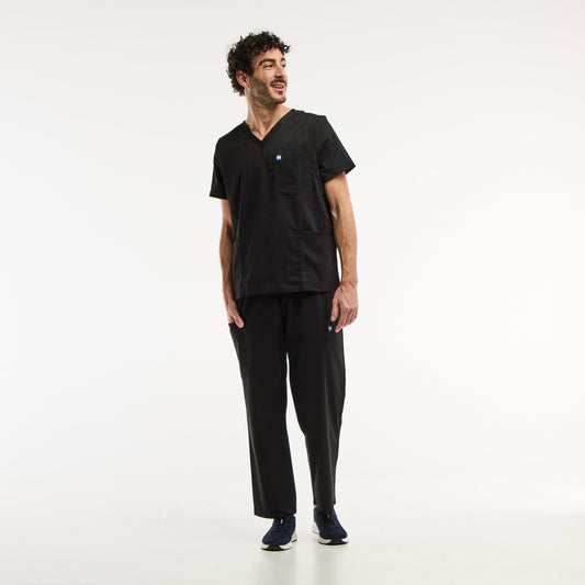 Ensemble médical LUCA en noir pour homme, tunique col répondant aux exigences