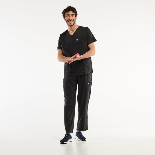 Ensemble médical LUCA en noir, tunique col répondant aux exigences des professionnels
