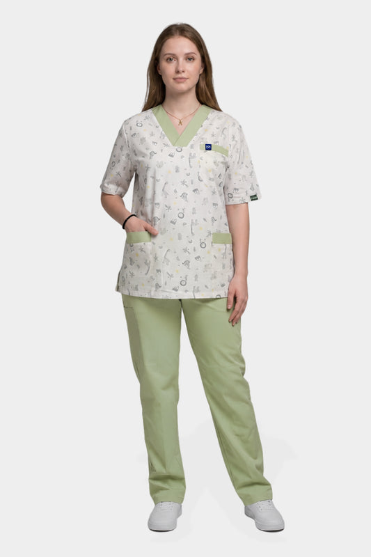 Ensemble médical imprimé - Vert olive - Collection Maia