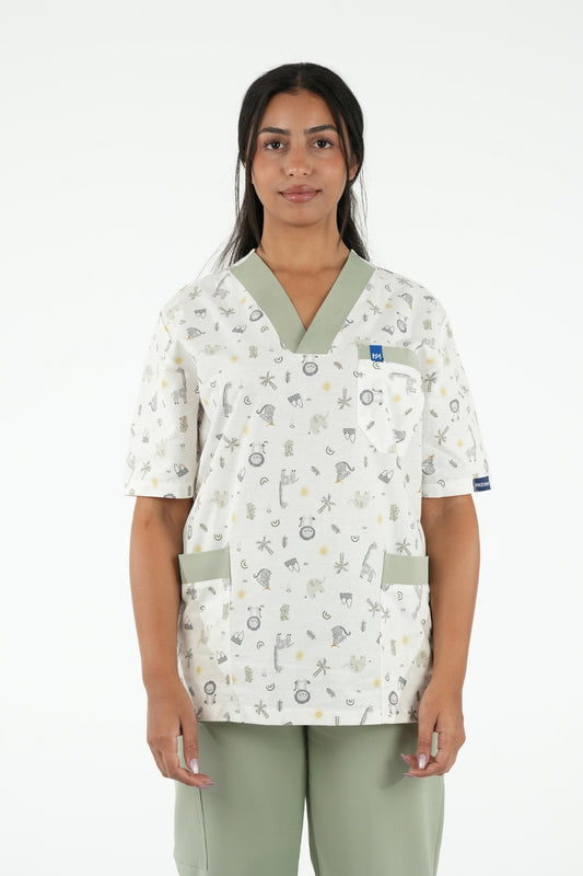 Ensemble médical imprimé - Vert olive - Collection Maia
