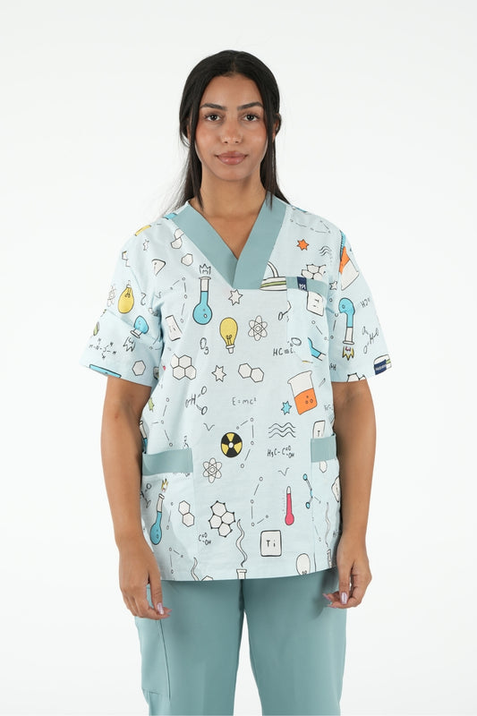 Ensemble médical imprimé - Bleu aqua - Collection Maia