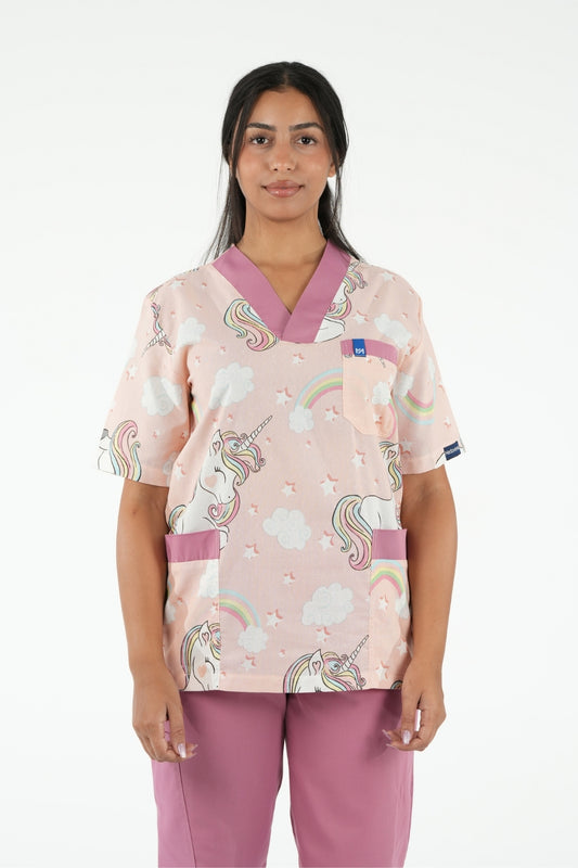Ensemble médical imprimé Unicorn - Rose - Collection Maia