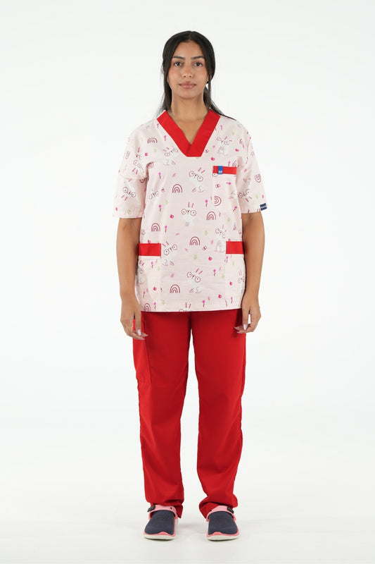 Ensemble médical imprimé - Rose/rouge - Collection Maia