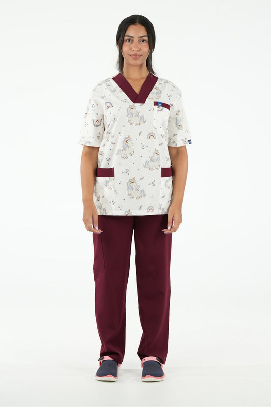 Ensemble médical imprimé Unicorn - Bordeaux - Collection Maia