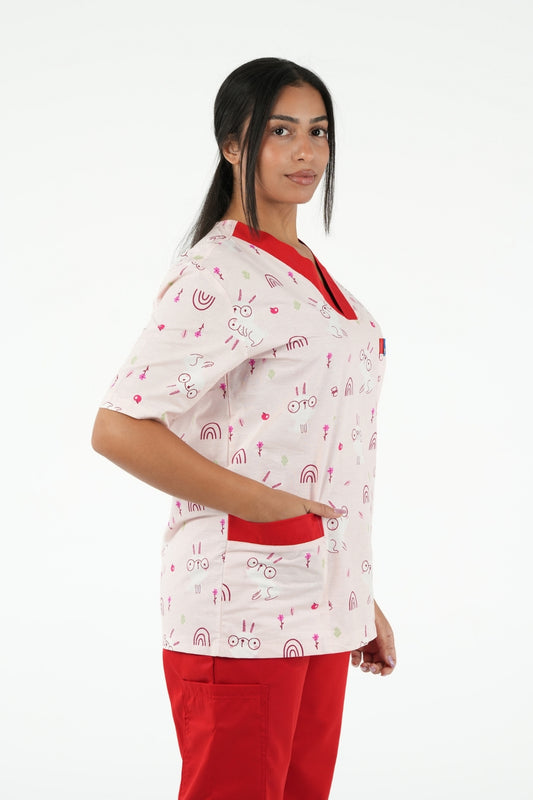 Ensemble médical imprimé - Rose/rouge - Collection Maia