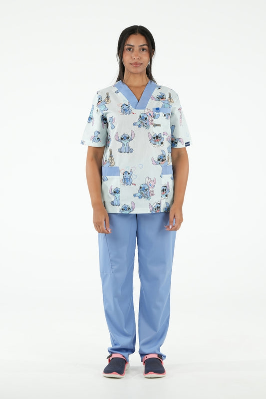 Ensemble médical imprimé Stitch - Bleu clair - Collection Maia