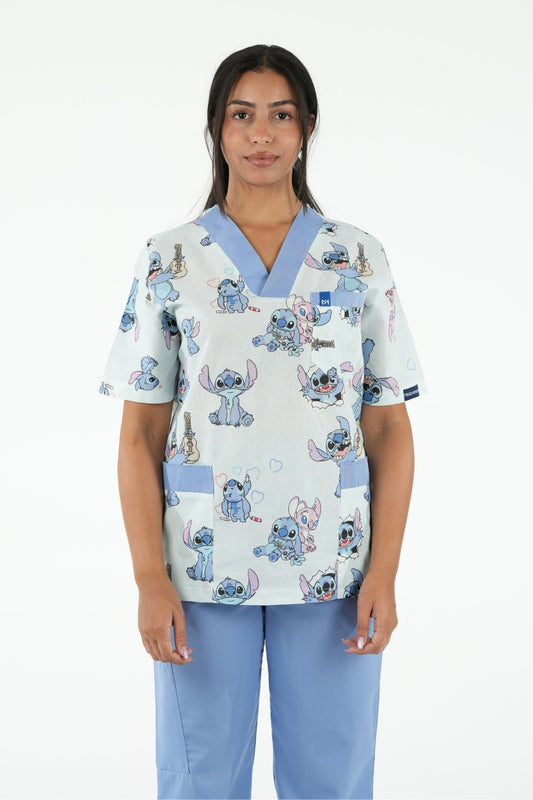 Ensemble médical imprimé Stitch - Bleu clair - Collection Maia