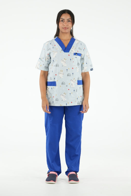Ensemble médical imprimé - Bleu/Bleu clair - Collection Maia
