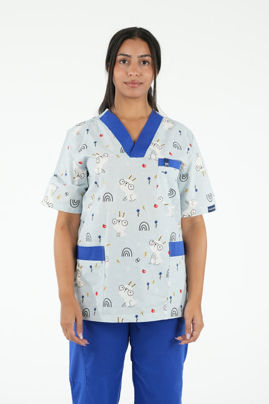 Ensemble médical imprimé - Bleu/Bleu clair - Collection Maia