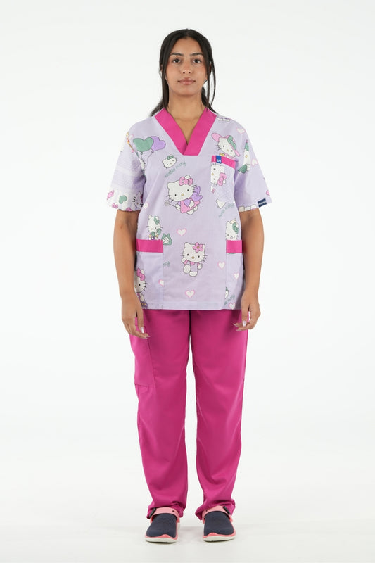 Ensemble médical imprimé Hello Kitty - Rose - Collection Maia