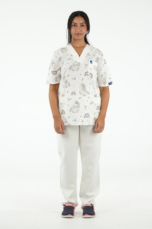Ensemble médical imprimé Unicorn - Blanc cassé - Collection Maia