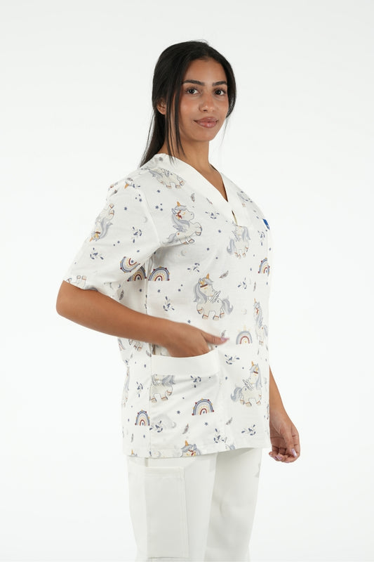 Ensemble médical imprimé Unicorn - Blanc cassé - Collection Maia