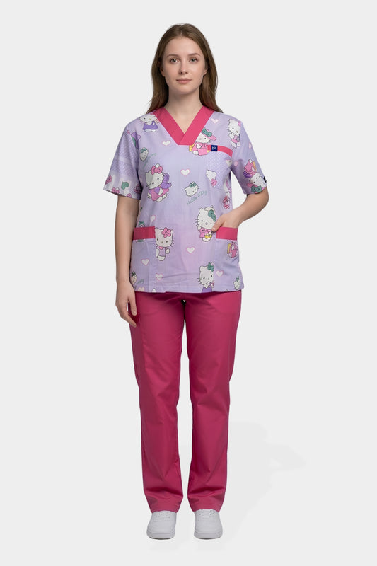 Ensemble médical imprimé Hello Kitty - Rose - Collection Maia