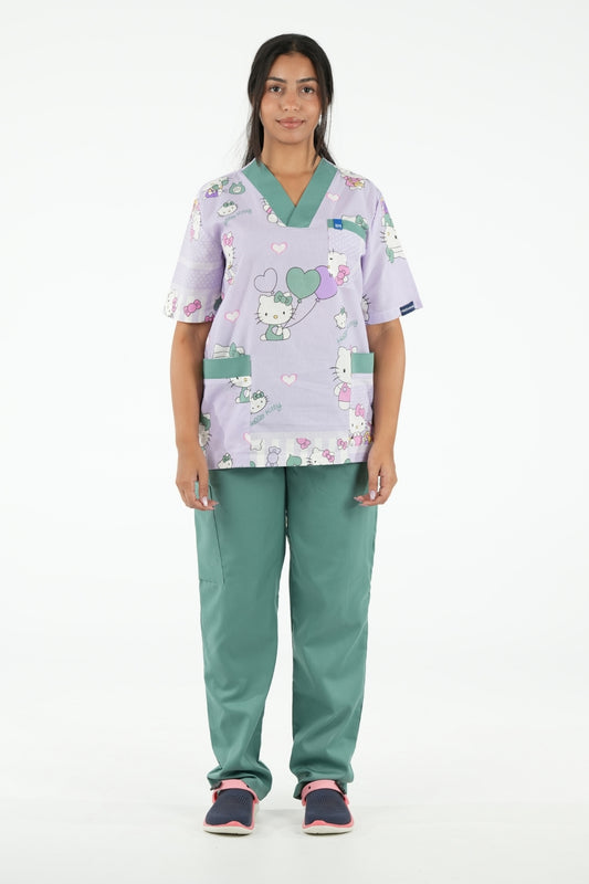 Ensemble médical imprimé Hello Kitty - Vert - Collection Maia