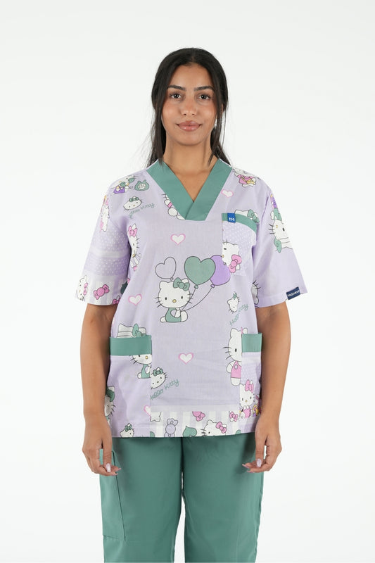 Ensemble médical imprimé Hello Kitty - Vert - Collection Maia
