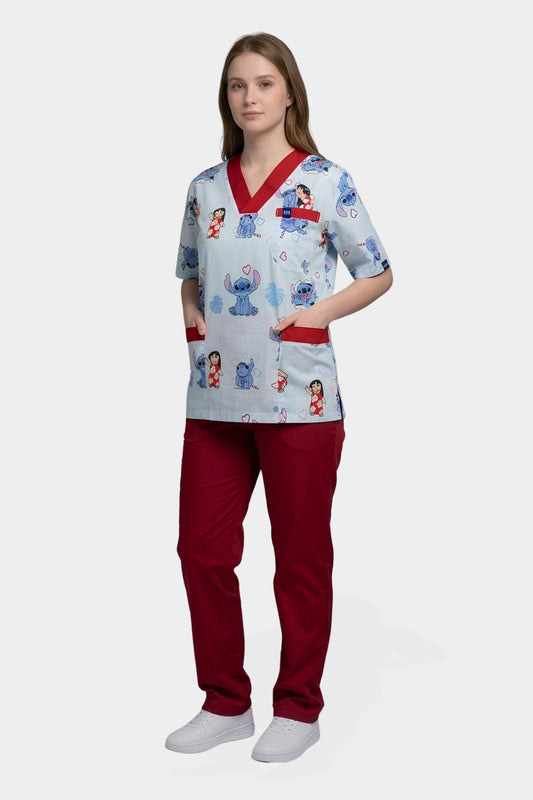 Ensemble médical imprimé Stitch - Rouge - Collection Maia