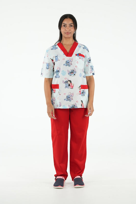 Ensemble médical imprimé Stitch - Rouge - Collection Maia
