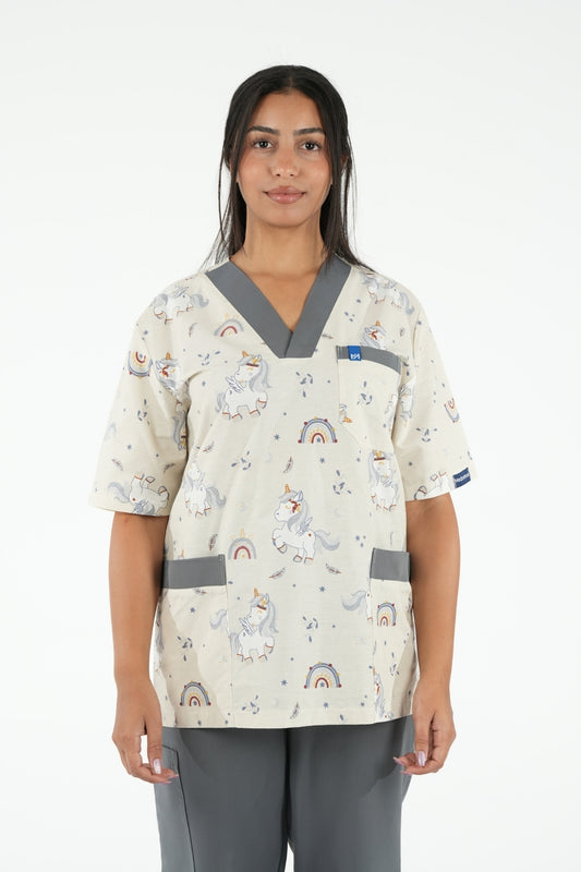 Ensemble médical imprimé Unicorn - Gris - Collection Maia