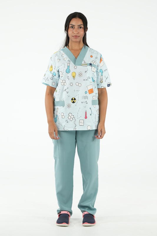 Ensemble médical imprimé - Bleu aqua - Collection Maia