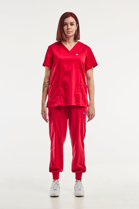 Pantalon de tenue médicale rouge EMMA Jogger pour femme, idéal pour tunique médicale